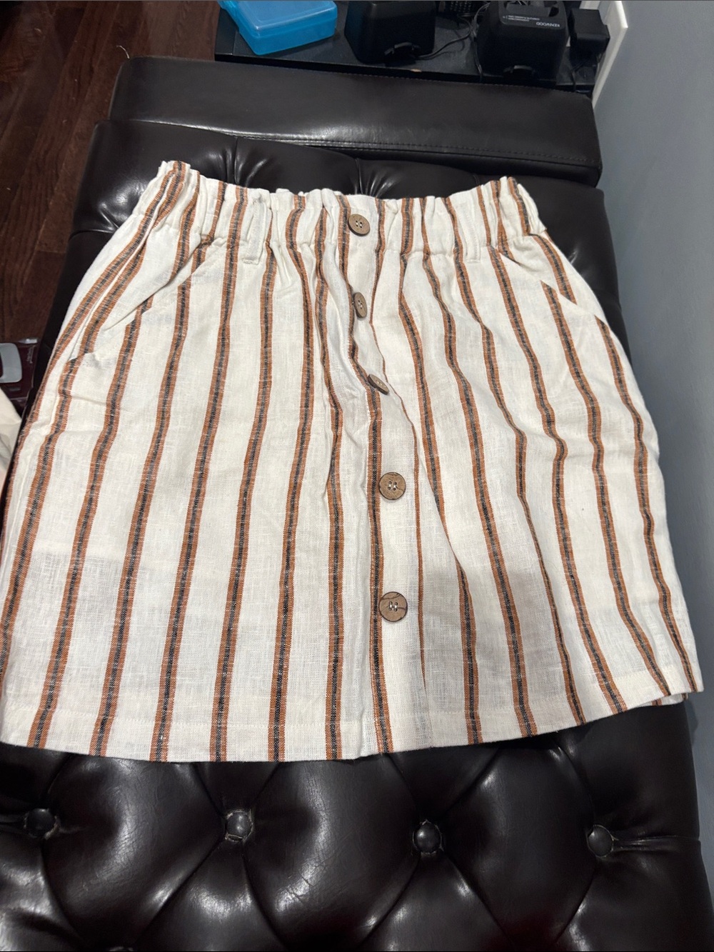 Love Tree Cream Mini Skirt with Brown Stripes